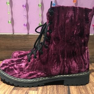 Purple Velvet Lace-up Boots